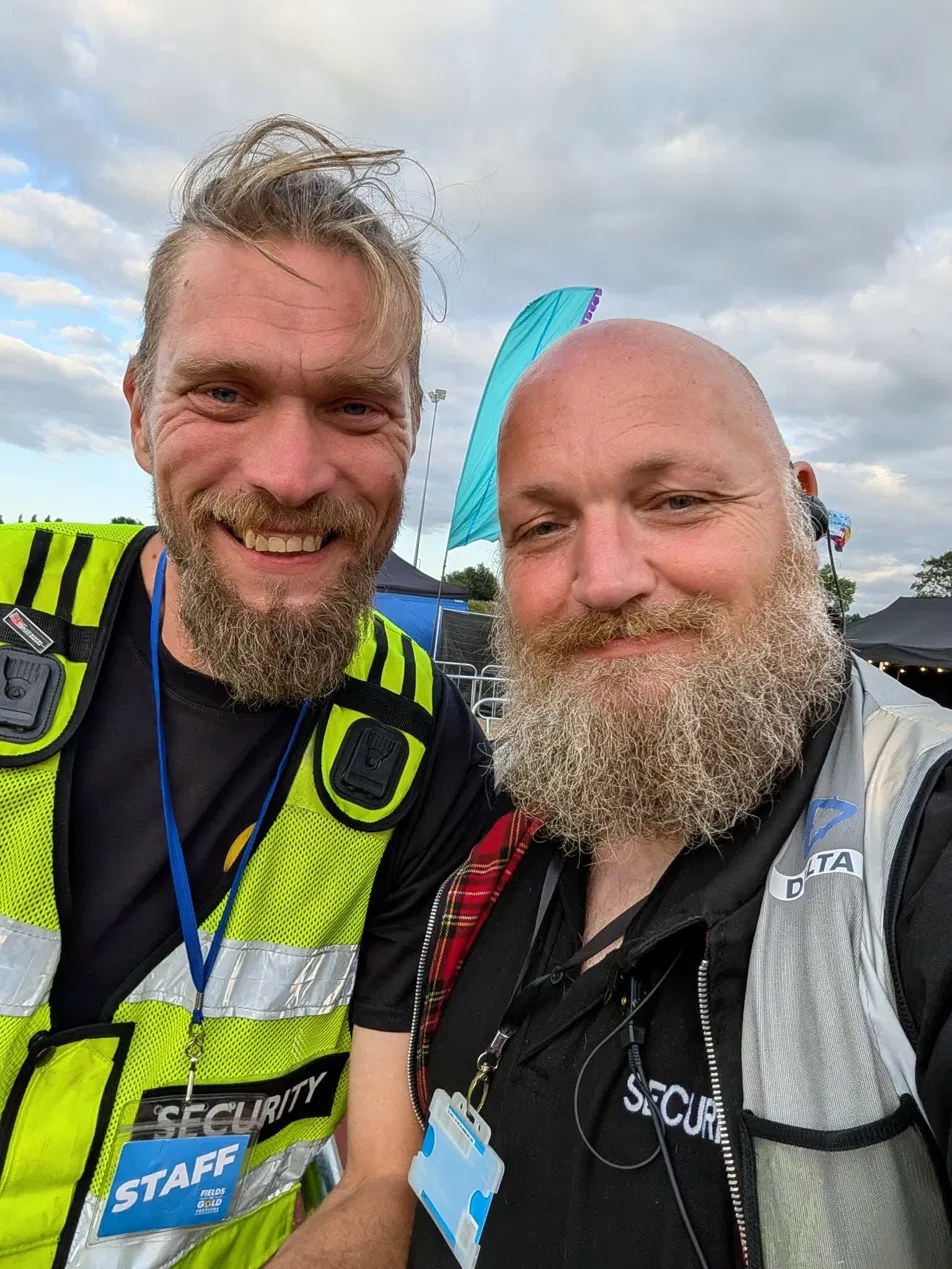 Kevin Stanley with Oggie Ogden of Andy's Man Club Tameside at Fields of Gold Festival